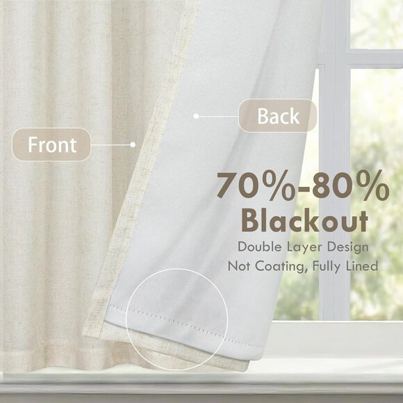 DriftAway Double Layer Light Linen Blackout Tie Up Curtains Thermal 45"W x 63"L - Picture 2 of 8